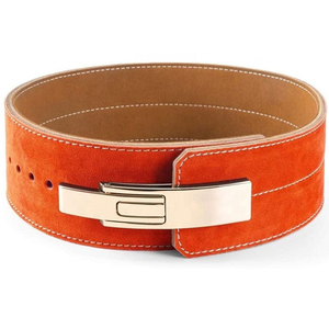 Ceinture de musculation en cuir de vachette orange, réglable avec boucle, respirante, protection professionnelle, soutien lombaire unisexe pour la force - Product Image 1