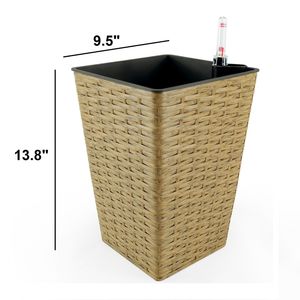 Paquete de 2 Macetas Cuadradas de Mimbre Tejidas a Mano, Color Marrón, con Sistema de Autorriego, Macetas Inteligentes para Interiores y Exteriores - Product Image 3