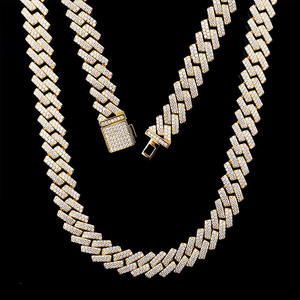 Collar de Cadena Cubana Unisex de Plata de Ley 925 con Diamante Cultivado en Laboratorio de Corte Brillante Redondo y Engaste de Puntas, Joyería Hiphop - Product Image 3