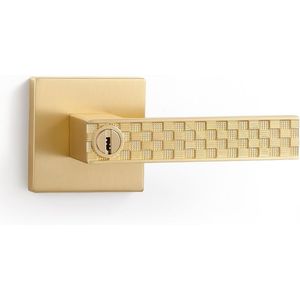 Maniglia per Porta con Serratura in Oro Spazzolato, Modello Zi, per Interni, Camera da Letto, Esterni, Ingresso Principale, Elegante Maniglia con Chiave per Casa - Product Image 1