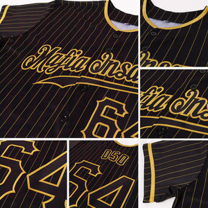 Camiseta de Béisbol Personalizada para Equipo, con Nombre y Número, Diseño Negro con Rayas Doradas, Auténtica - Product Image 6