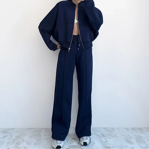 Ensemble de survêtement gris pour femme, sweat à capuche et pantalon long, coupe décontractée, couleur unie, taille à cordon, respirant - Product Image 4