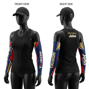 Manguito de Voleibol Premium de Poliéster Spandex 220 GSM, Tejido Elástico Transpirable con Paneles Azul, Rojo y Dorado, Logotipo Personalizado por Sublimación - Product Image 1