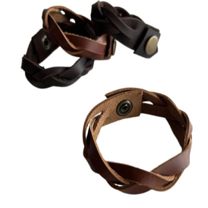 Handmade Genuine Leather Braided Waterproof Button Closure Wristband Variety of Brown For <b>Men</b> Leather Polyesters <b>Cords</b> - Product Image 5