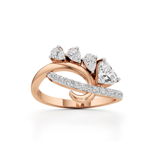 Bague de fiançailles et de mariage de luxe en or rose 18 carats avec diamant taille poire et pierres multiples pour femme - Product Image 1