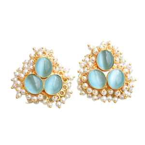 Boucles d'oreilles pendantes en laiton tendance, pierre semi-précieuse naturelle, finition en laiton antique, style avant-gardiste, haute qualité - Product Image 1