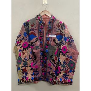 Handmade 100% Cotton kantha Embroidered <b>Jacket</b> <b>for</b> <b>Women</b> one-of-kind Full Sleeve Floral Pattern Spring Bohemian Style Coat - Product Image 1