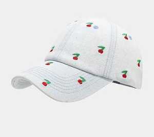 Cherry Embroidered Denim Baseball Cap Unisex Casual Spring <b>Summer</b> <b>Hat</b> 100% Cotton Breathable Embroidery - Product Image 5
