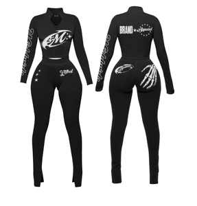 Custom Women's Waffle Knit Two-Piece Eco-Friendly Four-Way Stretch Tracksuit <b>High</b>-Waisted Drawstring Hoodie Jacket Full-<b>Knee</b> - Product Image 2