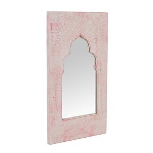 <b>Pink</b> Textured Mother of Pearl Inlay Wood <b>Frame</b> Round Durable Bohemian Wall Mirror Decorative for Bedroom Office Living Room - Product Image 1