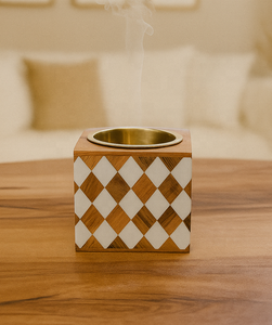 Brûleur à Bakhoor en bois d'acacia et résine de luxe, style arabe, Ramadan, artisanal, incrustation de résine à motif diamant, support pour encens Oud, décoration d'intérieur - Product Image 5