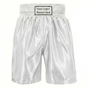 <b>Men's</b> Black Satin Boxing <b>Shorts</b> High Waist <b>Elastic</b> <b>Waistband</b> Custom Logo Front Sporty Style Breathable MMA Training <b>Shorts</b> - Product Image 3