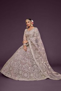 Embroidered Woven <b>Net</b> Lehenga Choli Set Long <b>Top</b> A-Line Traditional Women Outfit Wedding Party Dress - Product Image 2