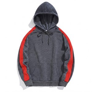 Custom Men's Gray <b>Red</b> Color Blocking Hooded Tracksuit Set Casual Knitted Cotton Autumn Wear Activewear Joggers Sweatshirt Pants - Product Image 3