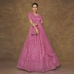 Lehenga Choli de malla suave con bordado de lentejuelas y hilo pesado, falda circular elegante, blusa y dupatta. Atuendo festivo para bodas, graduaciones y bailes de graduación. - Product Image 2