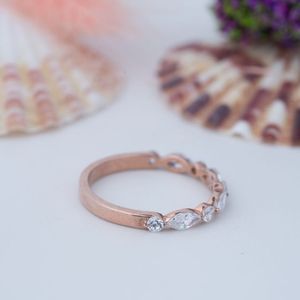 S925 Sterling Silver Rose Gold Marquise Cut Diamond Ring for Certified Simple Elegant Wedding Anniversary Jewelry - Product Image 4