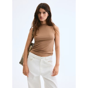 Women's Ribbed Sleeveless Turtleneck Tank <b>Top</b> 100% Cotton Solid Color Knitted Hip Hop Style Short Length Tassel Lace Button - Product Image 2