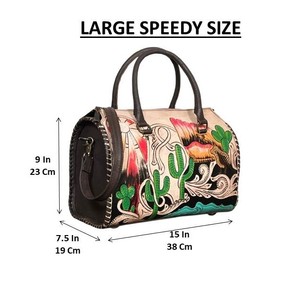 Large Capacity Handcrafted Genuine <b>Leather</b> Cactus Designer Travel Duffel Bags Wholesale Western Style Unisex Weekender Bags - Product Image 2