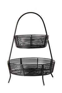 Vaisselle panier de rangement fruits et de rangement, panier à sol noir en métal à 2 niveaux, vaisselle de cuisine décorative, bols ronds noirs - Product Image 3