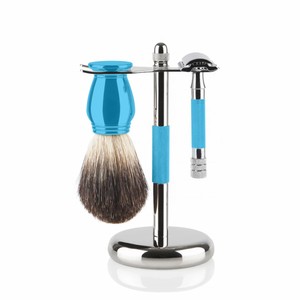 Brocha de Afeitar Shave Edge Silvertip de Pelo de Zorro Puro con Mango de Madera y Detalles Azules para el Cuidado Personal Masculino - Product Image 1