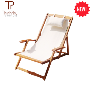 Wooden Folding Beach Chair Adjustable Sling Oxford Fabric Solid Back Foldable Outdoor Furniture <b>for</b> Hotel Swimming <b>Pool</b> <b>Garden</b> - Product Image 3