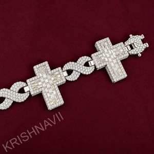 Bracelet Hip Hop en Argent Entièrement Sertie de Diamants de Laboratoire CROSS, Maillons Cubains de Luxe, Bijoux pour Femme, Cadeau Tendance de Créateur - Product Image 2