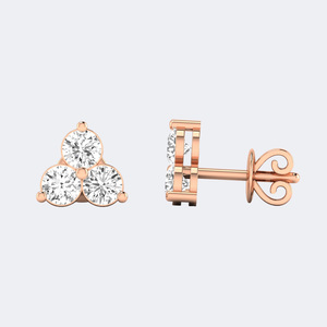 0.50 CTW Round Brilliant Cut Diamond Three-<b>Stone</b> Prong Stud Earrings - Product Image 3