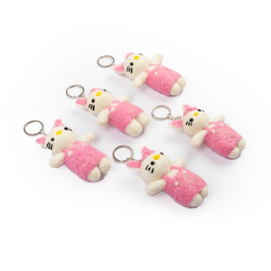Porte-clés chat rose en feutre fait main, breloque de sac en feutre de laine écologique, pendentif en peluche mignon de dessin animé pour cadeaux et promotions - Product Image 2