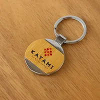 미니멀리스트 원형 대나무 및 금속 열쇠고리 32mm
