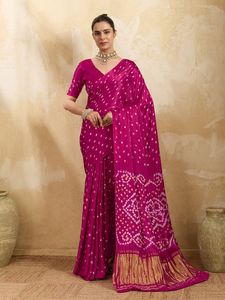 High Quality Bandhani Saree Handmade Tie Dye Gaji Silk Saree Traditional Indian Wear - Product Image 2