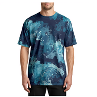 T-shirt pour homme en coton 100% avec sublimation de courant océanique, motif de débit d'eau, coupe ample, décontracté, tendance