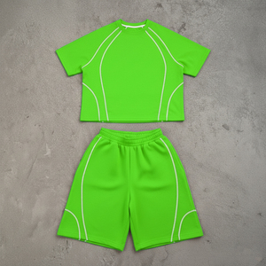 Conjunto Deportivo de Verano para Hombre, Talla Grande, 2 Piezas, Personalizado, con Paneles a Rayas, 100% Algodón, Transpirable, Camiseta y Pantalones Cortos - Product Image 5