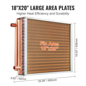 Scambiatore di calore acqua-aria 18x20 pollici, 3 file, con porti in rame da 3/8 di pollice e alette in alluminio, 242 piastre, per stufe a legna da esterno - Nuovo e Componenti a piastre - Product Image 5
