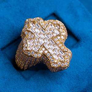 14k Gold Plated Lab Grown Moissanite Diamond Filled Fine Jewelry 925 <b>Silver</b> Luxury <b>Cross</b> IGI Certified Baguette Diamond <b>Rings</b> - Product Image 1