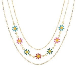 Conjunto de Collares Multicapa con Flores Multicolores y Efecto Goteo de Aceite, Accesorios Transfronterizos para Collares de Moda - Product Image 5