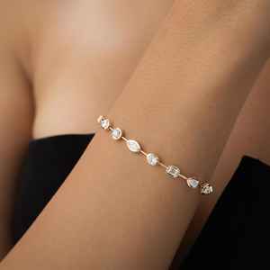 Bracelet tennis en diamants multi-formes cultivés en laboratoire, or massif 14 carats, pour femme, bijoux raffinés, cadeau romantique pour les partenaires - Product Image 1