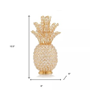 Sculpture d'ananas en cristal plaqué or, décoration en verre, figurine artistique de table, style glamour hollywoodien pour salon - Product Image 5