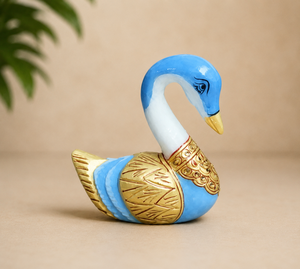 Handcrafted Marble Swan Statue Handpainted Gold Foil Stone Work Animal Figurine Modern Design Nirmala Handicrafts Tabletop <b>Decor</b> - Product Image 2