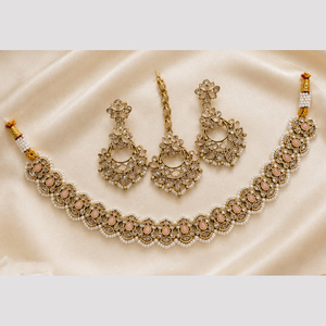 Ensemble collier et boucles d'oreilles pour femme JeweleMarket, plaqué or, cristal, ethnique, mariage, fiançailles, anniversaire, cadeau, Maharashtra - Product Image 4