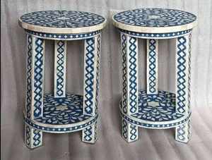 Mesa Consola Hecha a Mano con Incrustaciones de Hueso, Resina Ecológica, Mueble Moderno para Sala de Estar Estilo Indio, Altura Ajustable - Product Image 5