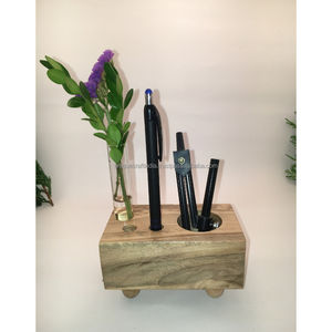 ที่ตั้งปากกาไม้ทำด้วยมือพร้อมแจกันแก้วที่จัดระเบียบโต๊ะสำหรับพื้นที่ทำงานในสำนักงานและเป็นของขวัญ - Product Image 1