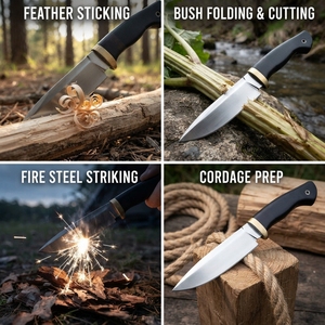 Cuchillo de caza de hoja fija de acero inoxidable con mango negro, espaciador de palisandro, bolster de latón, punta de gota, para desollar, EDC, para campamento, directo de fábrica - Product Image 5
