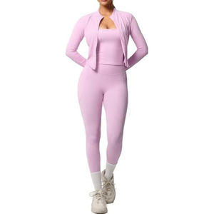 Conjunto Deportivo de Tres Piezas para Mujer, Leggings de Cintura Alta, Sujetador Deportivo y Chaqueta Corta - Product Image 4