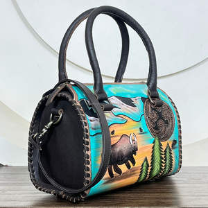 Sac de voyage en cuir de vachette artisanal de qualité supérieure, style western, nouveau, sac à main de voyage peint à la main pour femmes - Product Image 4