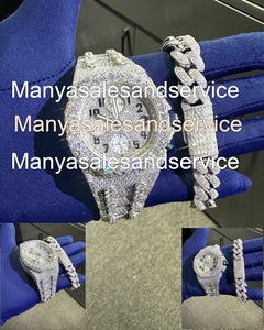 Iced VVS Moissanite Round Chronograph <b>Watch</b> <b>Case</b> Stainless Steel Glass 10 Bar Water Resistance Band with Bracelet Clasp - Product Image 4