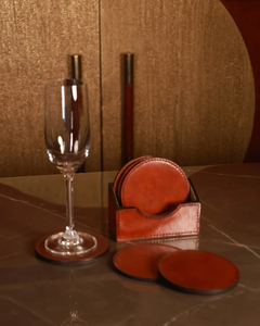 Leather <b>Round</b> <b>Coaster</b> Set Non-Slip Modern Table Mats for Tea Cup Protection leather <b>coaster</b> Classic leather table mat - Product Image 4