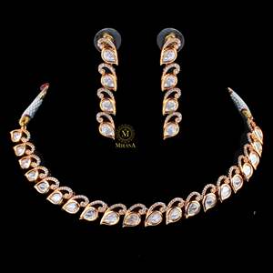 Rashika Polki Gold Plated Steel Bridal Necklace Set with Earrings and Ring - Product Image 1