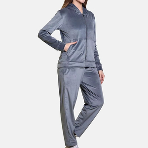 Custom Women <b>Velvet</b> <b>Tracksuit</b> Set Rhinestone Letter Logo Zip Cropped Hoodie Wide Leg Pants Streetwear Two Piece Winter - Product Image 4