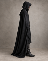 Cape à capuche unisexe noire médiévale, longue cape gothique, costume de Renaissance LARP, sorcier, sorcière, traître, Halloween, fantaisie, polyester