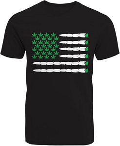 T-shirt noir à manches courtes pour homme, imprimé drapeau américain et feuille de cannabis, coupe classique, col rond, jersey décontracté, tee-shirt graphique, pour tous les jours - Product Image 1